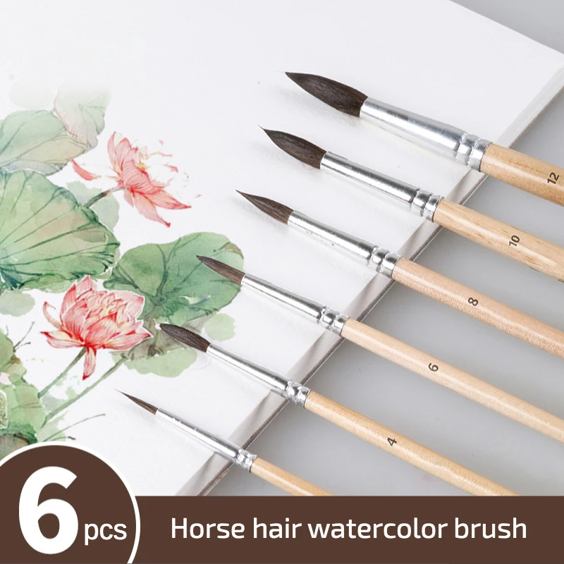 6pcs/Set Hook line pen Round head Watercolor gouache painting brush horse hair wood short rod Drawing Art Supplies
6pcs/Set Hook line pen Round head Watercolor gouache painting brush horse hair wood short rod Drawing Art Supplies