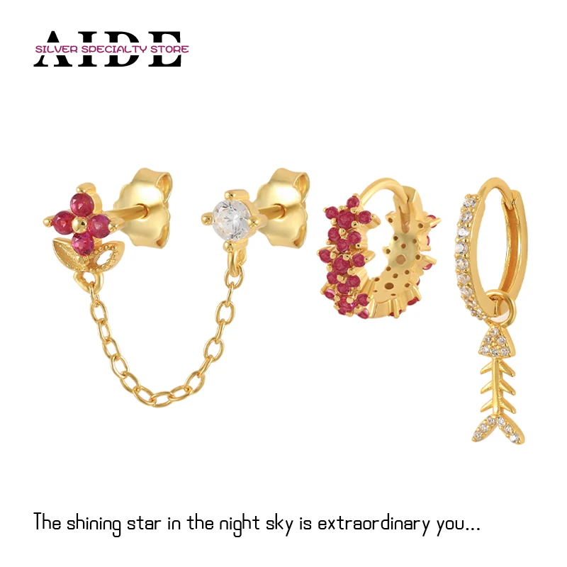 AIDE Shiny Pink Flower Zircon Gold Hoop Earrings Set For Women Girl's Piercing Cross Chain Stud Earring Jewelry Gift Pendientes
AIDE Shiny Pink Flower Zircon Gold Hoop Earrings Set For Women Girl's Piercing Cross Chain Stud Earring Jewelry Gift Pendientes