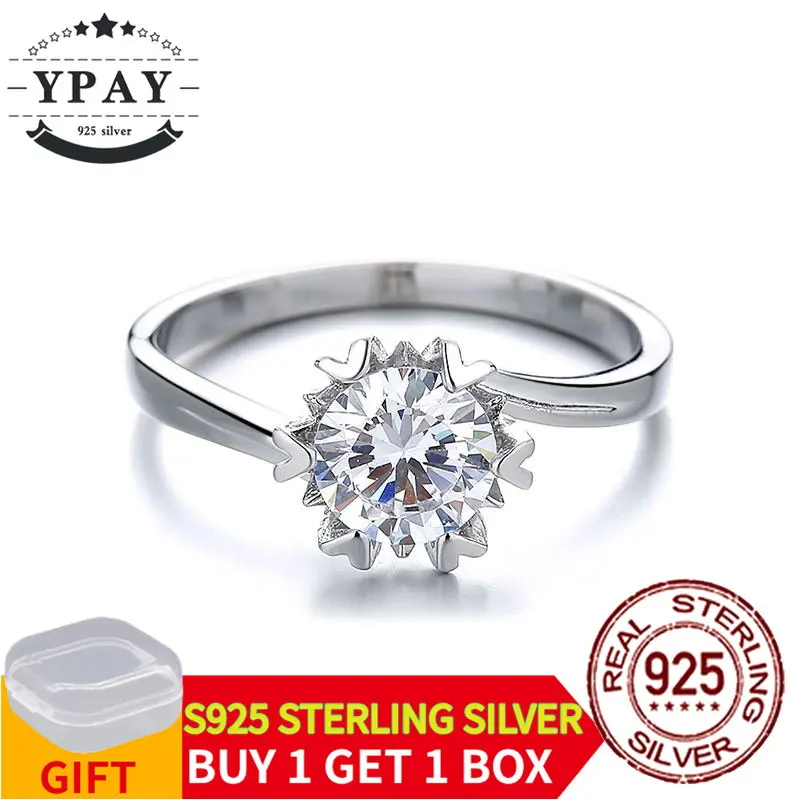 

YPAY 925 Sterling Silver Rings Fashion Snowflake Moissanite Ring Classic Six Prongs for Women Wedding Engagement Jewelry