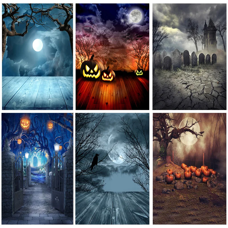 

Halloween Backdrop Tombstone Castle Pumpkin Moon Baby Portrait Photography Background For Photo Studio Props 1911 CXZM-78