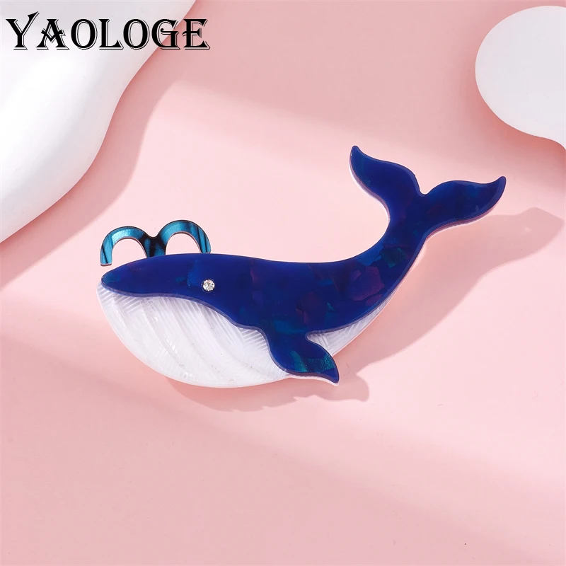 

YAOLOGE Acrylic Cartoon Whale Brooches For Women Kids New Design Sea Animals Pins Badges On Bags Clothes Birthday Jewelry Gift