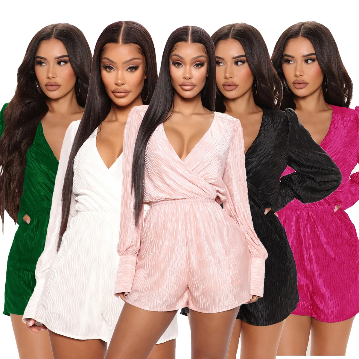 Sexy Pleated Playsuit Women Elegant Wrap V Neck Puff Long Sleeve Elastic Waist Shorts Jumpsuit Female Fashion Casual Overalls
Sexy Pleated Playsuit Women Elegant Wrap V Neck Puff Long Sleeve Elastic Waist Shorts Jumpsuit Female Fashion Casual Overalls