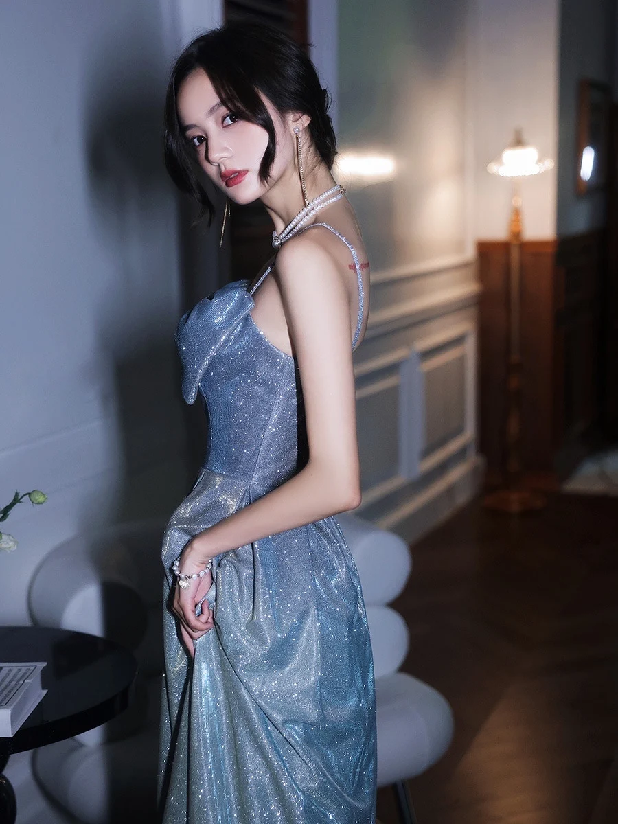 Starry Blue Evening Dresses Sexy Spaghetti Strap Shiny Sequin Bow Lace Up A Line Strapless Elegant Cocktail Prom Gowns For Woman
Starry Blue Evening Dresses Sexy Spaghetti Strap Shiny Sequin Bow Lace Up A Line Strapless Elegant Cocktail Prom Gowns For Woman