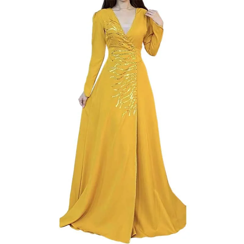 Elegant Dress Women for Wedding Party Autumn African Women Long Sleeve V-neck Solid Color Polyester Long Dress Maxi Dress
Elegant Dress Women for Wedding Party Autumn African Women Long Sleeve V-neck Solid Color Polyester Long Dress Maxi Dress