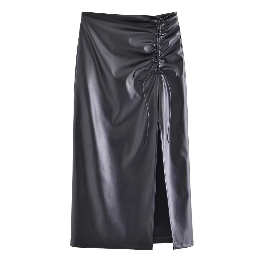 2022 Women Autumn Skirt Pu Leather Material Lace-Up Design Split Hem Women Vintage A-Line Thin Long Skirt
2022 Women Autumn Skirt Pu Leather Material Lace-Up Design Split Hem Women Vintage A-Line Thin Long Skirt