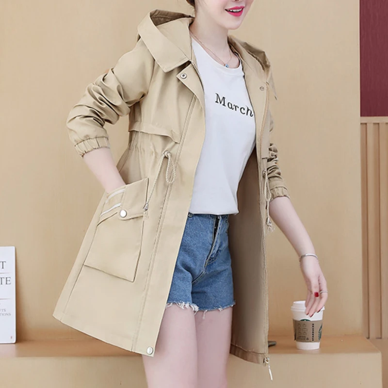 Lady Windbreaker with Lining Female Student Solid Casual Outwear 2021 Spring Autumn Hooded Mid-length Women's Thin Trench Coats
Lady Windbreaker with Lining Female Student Solid Casual Outwear 2021 Spring Autumn Hooded Mid-length Women's Thin Trench Coats