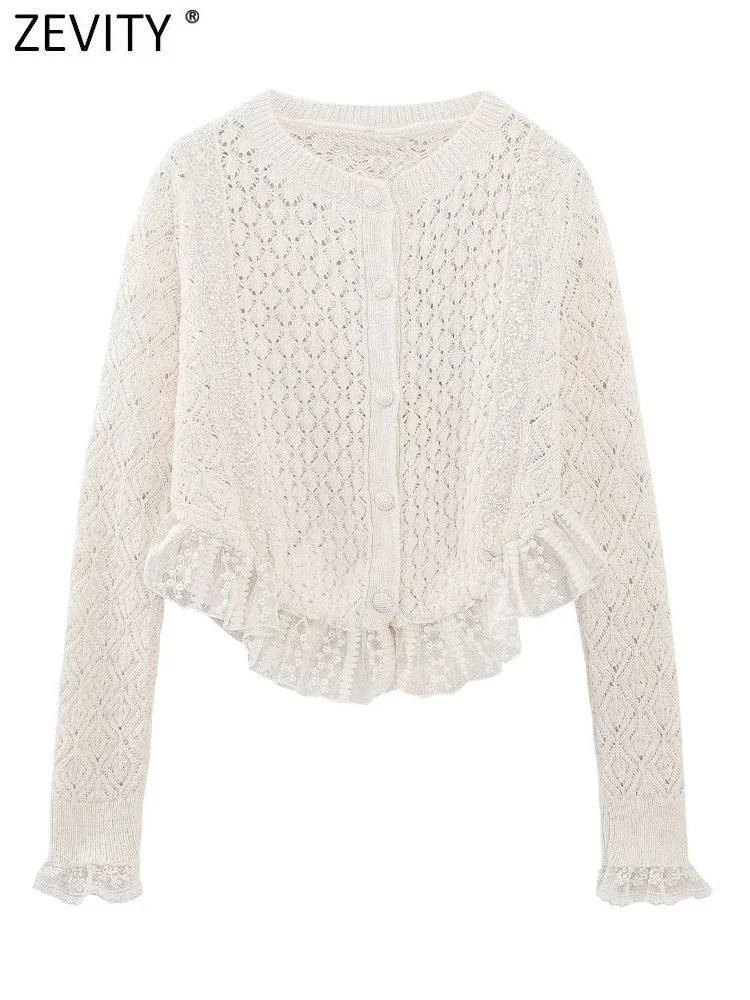 Zevity Women Fashion O Neck Lace Patchwork Short Knitting Sweater Female Chic Buttons Ruffles Casual Slim Coat Crop Tops CT3627
Zevity Women Fashion O Neck Lace Patchwork Short Knitting Sweater Female Chic Buttons Ruffles Casual Slim Coat Crop Tops CT3627