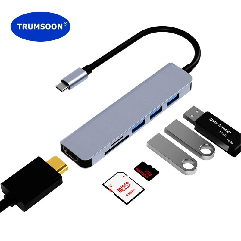 

USB-концентратор Trumsoon для 4K HDTV USB 3,0 2,0 Type C SD TF кардридер док-разветвитель для Macbook Samsung S20 Dex PS5 ТВ iPad переключатель