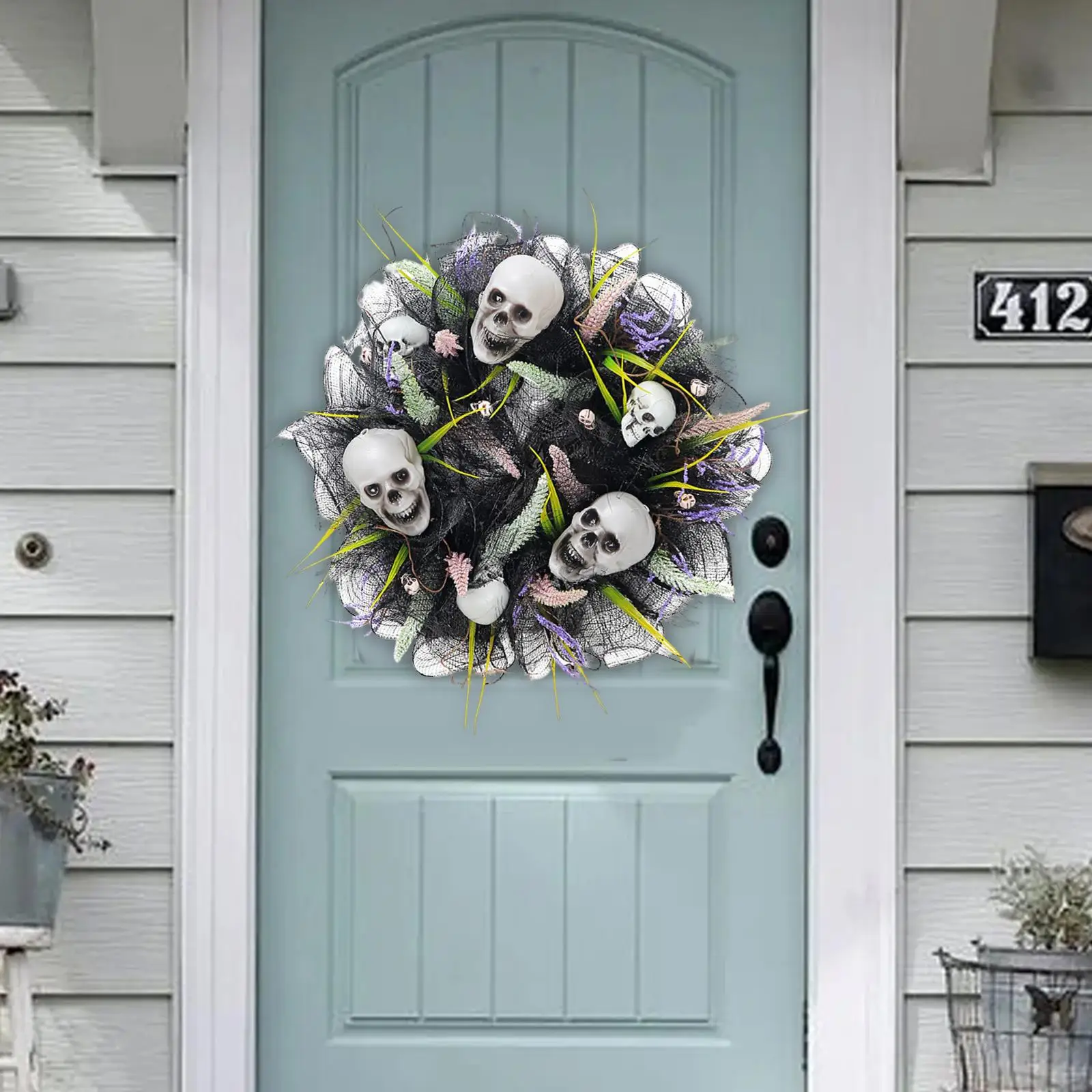 Halloween Door Hanging Horrible Skulls Wreath Decoration Multipurpose Durable PP Material Round 16inch Welcome Sign for Hallway
Halloween Door Hanging Horrible Skulls Wreath Decoration Multipurpose Durable PP Material Round 16inch Welcome Sign for Hallway