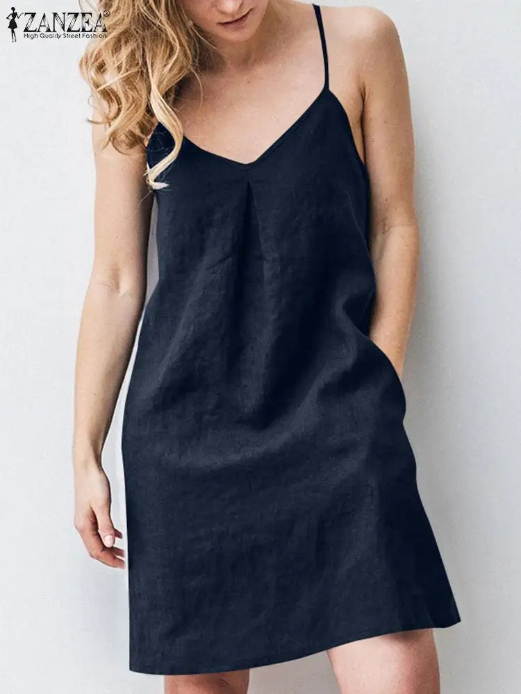 ZANZEA Women Summer Straps Dress V-Neck Backless Sleeveless Solid Sundress Female Casual Robe Party Beach Vestidos Oversize
ZANZEA Women Summer Straps Dress V-Neck Backless Sleeveless Solid Sundress Female Casual Robe Party Beach Vestidos Oversize