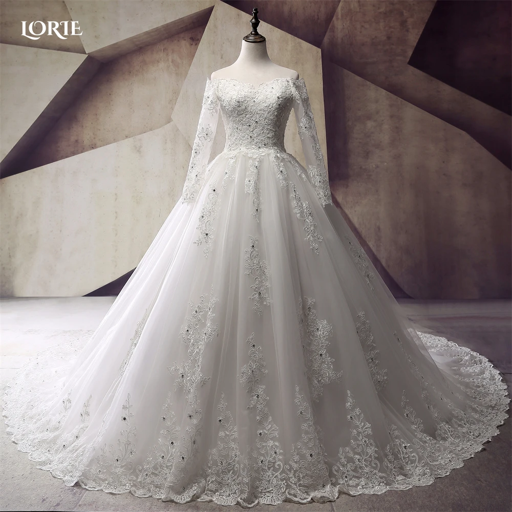 LORIE Solid Lace Princess Wedding Dresses Off Shoulder Appliques Sleeves Crystals Puffy Bridal Gowns Buttons Pageant Bride Dress
LORIE Solid Lace Princess Wedding Dresses Off Shoulder Appliques Sleeves Crystals Puffy Bridal Gowns Buttons Pageant Bride Dress