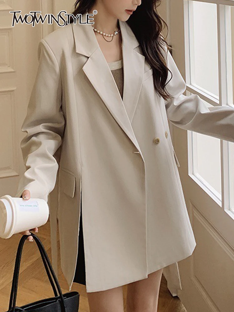 TWOTWINSTYLE Solid Casual Blazers For Women Notched Collar Long Sleeve Patchwork Lace Up Minimalist Blazer Female Fashion New
TWOTWINSTYLE Solid Casual Blazers For Women Notched Collar Long Sleeve Patchwork Lace Up Minimalist Blazer Female Fashion New
