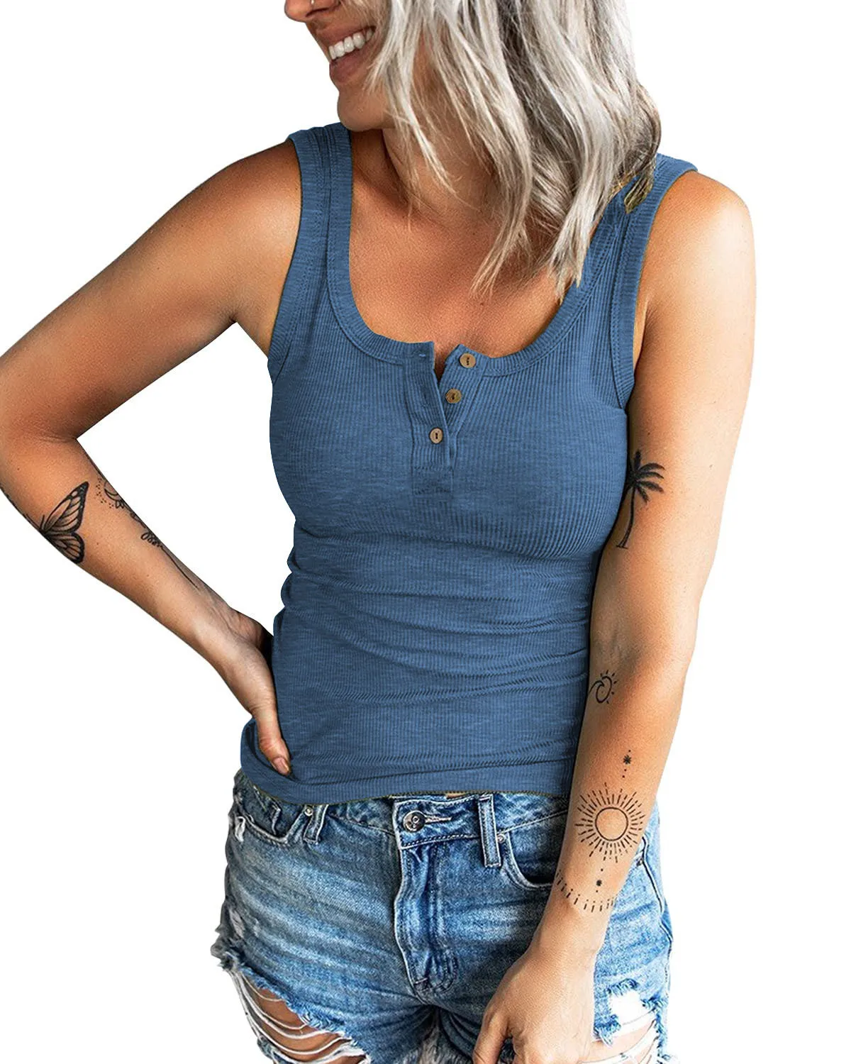 Women Sleeveless U-Neck Casual Vest Sexy Slim T-Shirt Threaded Button Female Clothing 2022 New Summer Tank Tops YMDR014
Women Sleeveless U-Neck Casual Vest Sexy Slim T-Shirt Threaded Button Female Clothing 2022 New Summer Tank Tops YMDR014