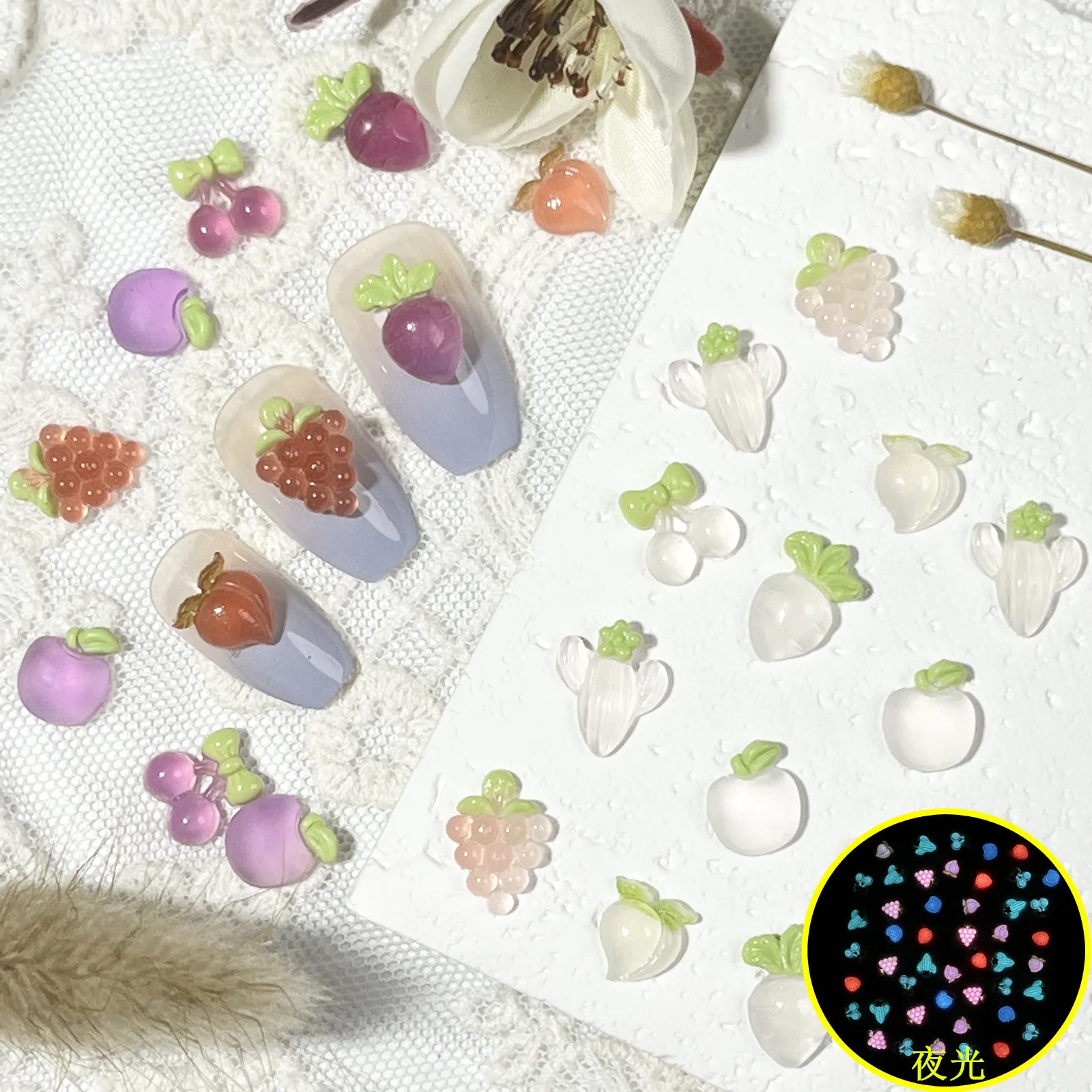 50 шт. Miniso светящиеся фрукты мультяшные подвески для ногтей изготовления своими