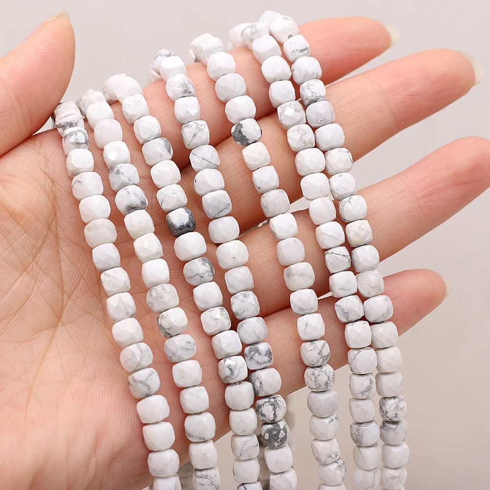 

Natural Stone Beads White Turquoise Faceted Loose Spacer Square Beads For Jewelry Making DIY Bracelet 5mm Strands