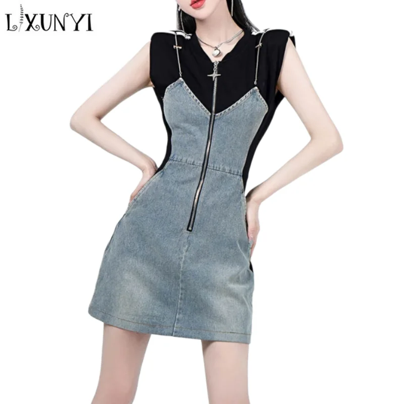 LXUNYI Fake Two Piece Dress for Women 2023 Summer Patchwork Sleeveless Dress O Neck High Waist Slim A Line Dresses With Zipper
LXUNYI Fake Two Piece Dress for Women 2023 Summer Patchwork Sleeveless Dress O Neck High Waist Slim A Line Dresses With Zipper