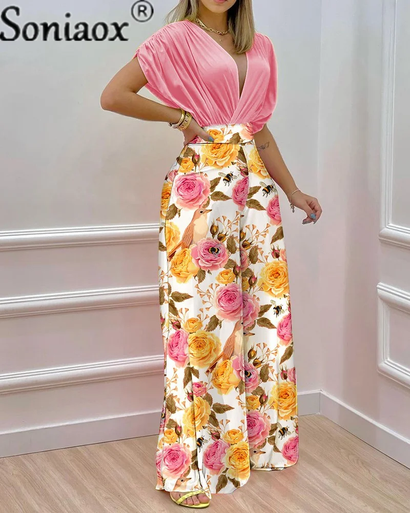 2022 New 2 Pieces Set Women Summer Sexy Deep V--Neck Short Sleeve Tops+Floral Printing Wide Leg Suits Vintage Casual Lady Sets
2022 New 2 Pieces Set Women Summer Sexy Deep V--Neck Short Sleeve Tops+Floral Printing Wide Leg Suits Vintage Casual Lady Sets