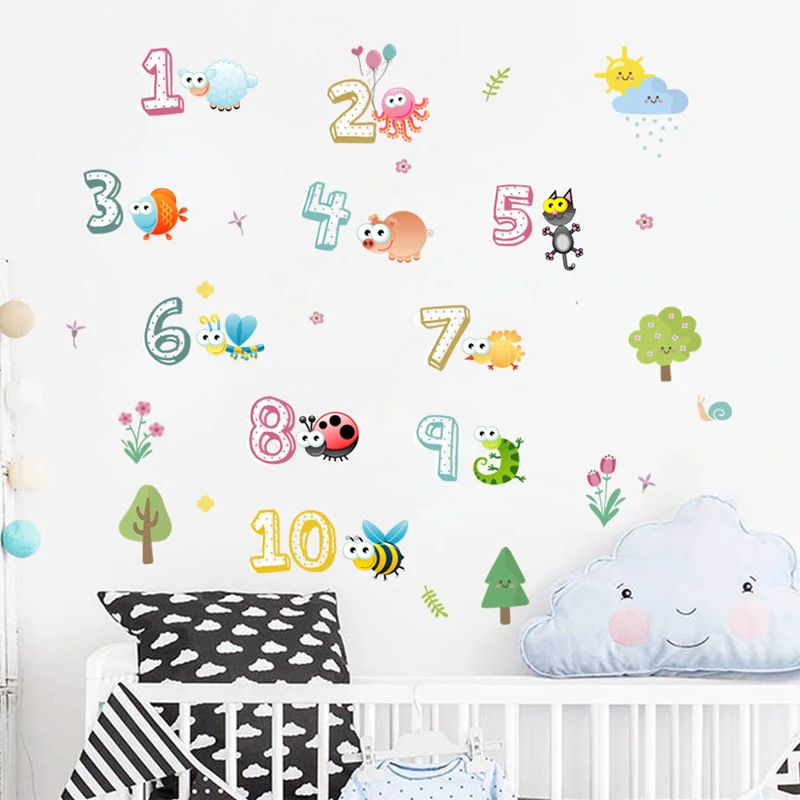 

Cute Animals With Arabic Numbers Wall Stickers For Kindergarten Classroom Kids Room Home Decoration Nursery Mural Art Wall Decal