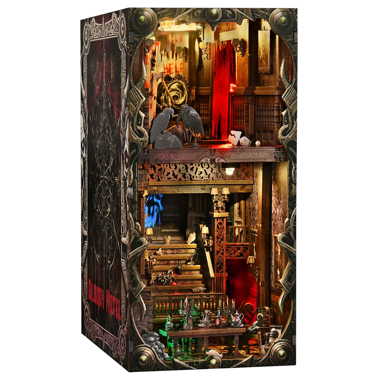 DIY Book Nook Kit Hotel of Terror Деревянный книжный магазин Кукольный домик со светом Динамическое видео Книжная полка Вставка 3D Декор-головоломка для подарка
DIY Book Nook Kit Hotel of Terror Деревянный книжный магазин Кукольный домик со светом Динамическое видео Книжная полка Вставка 3D Декор-головоломка для подарка