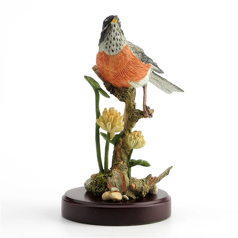 

American Robin and Thistle Flower Art Sculpture Simulation Statue Decorations Shop Opening Housewarming Gifts R1817