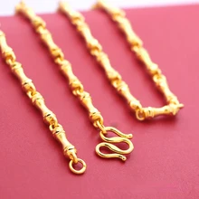 Luxury Pure Gold 14K Color Necklace Thick Yellow Gold Bamboo Chain Necklace for Women Men Wedding Engagement Jewelry Gifts