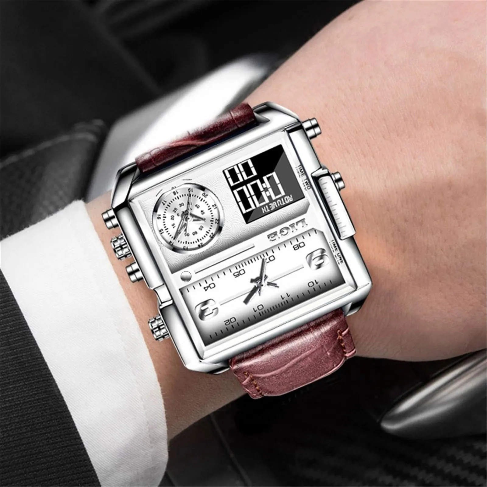 2023 New Luxury Men'S Dual Display Square Watch Alloy Hollow Carved Light Shadow Candle Holder Carved Light And Shadow Butter
2023 New Luxury Men'S Dual Display Square Watch Alloy Hollow Carved Light Shadow Candle Holder Carved Light And Shadow Butter