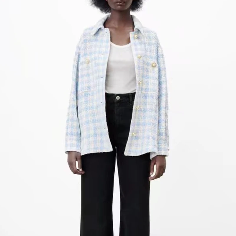 2022 Spring Women Fashion Check Tweed Blazer Casual Loose Long Sleeve Single-breasted Lapel Female Coat Chic Top BB22179
2022 Spring Women Fashion Check Tweed Blazer Casual Loose Long Sleeve Single-breasted Lapel Female Coat Chic Top BB22179