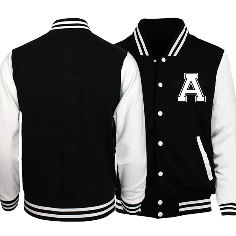 

letter A Slim Fit Baseball Jacket Coat Black White Jackets Coats Uuniform Motorcycle Bomber University Varsity Streetwear Fleece