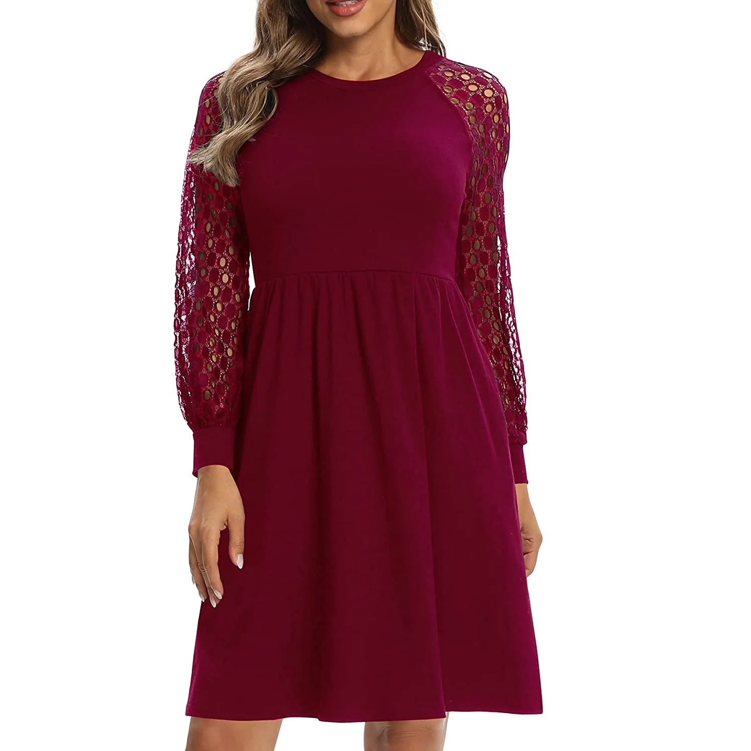 Spring Autumn Women's Dress Casual Lace Splicing Hollow Out Lantern Long Sleeve Party Dresses Office Lady Elegant Mini Dress
Spring Autumn Women's Dress Casual Lace Splicing Hollow Out Lantern Long Sleeve Party Dresses Office Lady Elegant Mini Dress