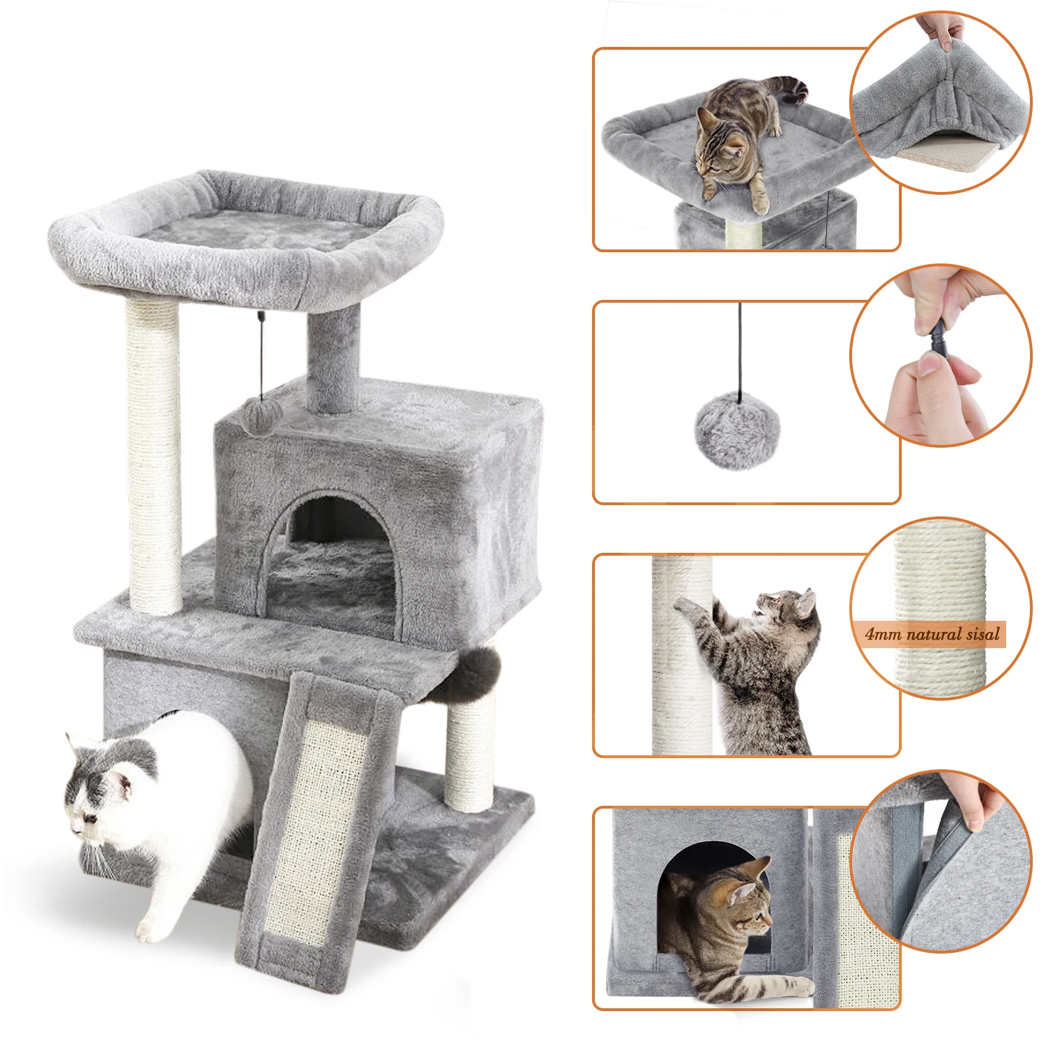 Cat Tree Luxury Cat Towers with Double Condos Spacious Perch Cat Hammock Fully Wrapped Scratching Sisal Post and Dangling Balls
Cat Tree Luxury Cat Towers with Double Condos Spacious Perch Cat Hammock Fully Wrapped Scratching Sisal Post and Dangling Balls