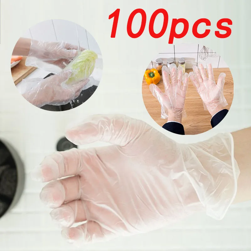

100PCS Disposable Gloves Transparent Waterproof Clean Hygienic Plastic Gloves Food Thickening Film Disposable Kitchenware