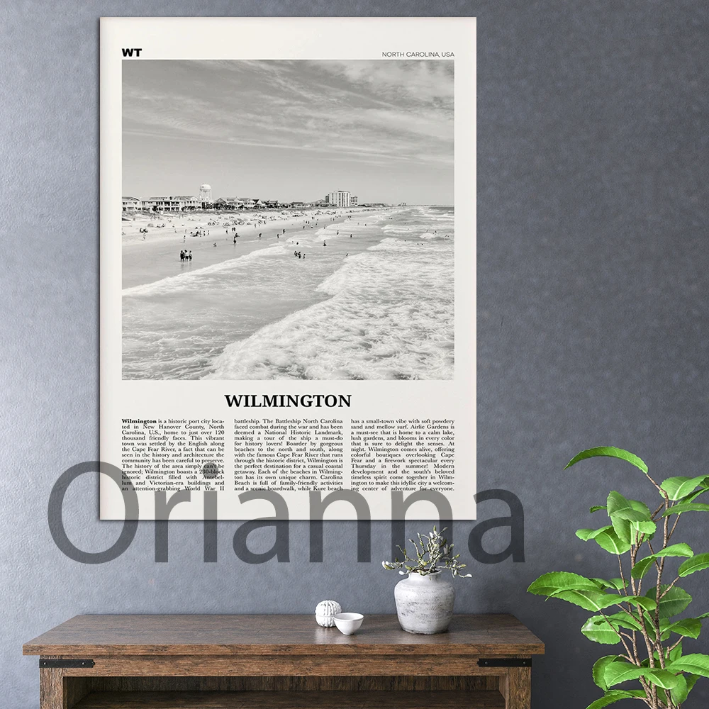 

Wilmington Prints Black and White North Carolina,Wilmington Wall Art Canvas Poster, Wilmington Photo,Wall Décor Painting Cuadros