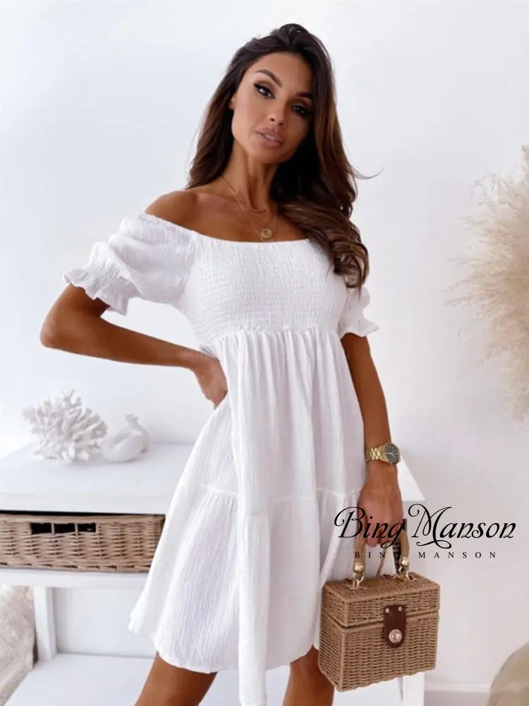 Short Sleeve Off Line Neck Waist Fold White Dress 2023 Summer Women's Leisure Holiday Mini Dress Streetwear Sexy Dress Vestidos
Short Sleeve Off Line Neck Waist Fold White Dress 2023 Summer Women's Leisure Holiday Mini Dress Streetwear Sexy Dress Vestidos