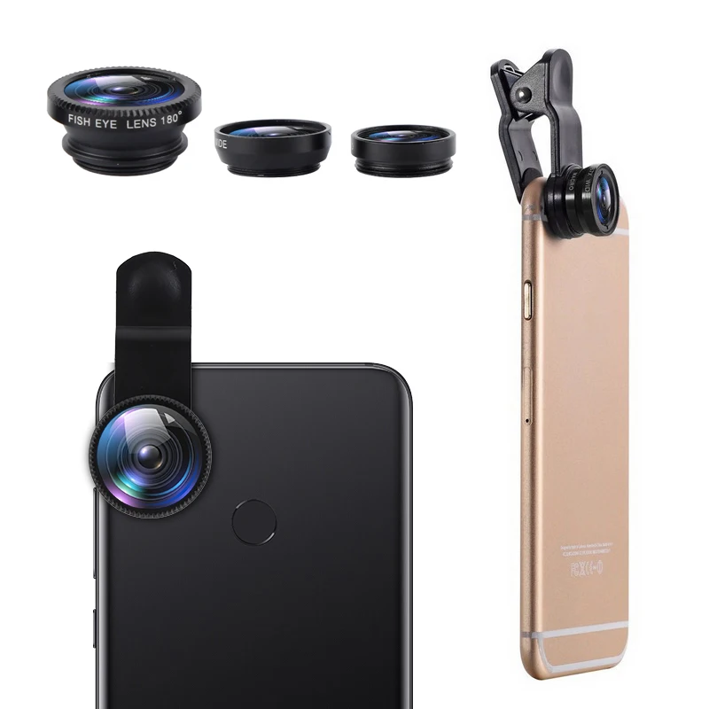

3 In 1 Wide Angle Macro 180 Degree Fisheye Lens Camera Kits Mobile Phone Fish Eye Lenses with Clip 0.67x for IPhone Samsung HTC