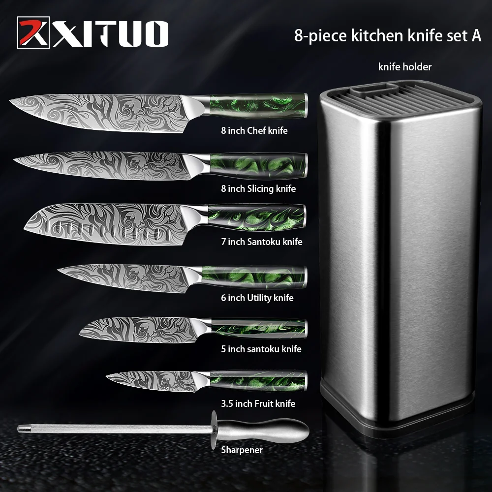 XITUO 5Cr15 Stainless Steel 8 PCS Set Kitchen Knives Sharp Chef Knife Knife Holder Sharpening Stick Resin Handle Utitily Tools
XITUO 5Cr15 Stainless Steel 8 PCS Set Kitchen Knives Sharp Chef Knife Knife Holder Sharpening Stick Resin Handle Utitily Tools