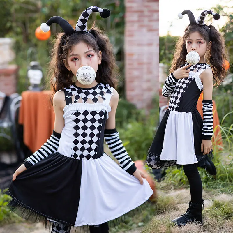 Kids Halloween Cosplay Dress Sets Black Children Halloween Black White Clown Performance Costume Girls Clothes Suit
Kids Halloween Cosplay Dress Sets Black Children Halloween Black White Clown Performance Costume Girls Clothes Suit
