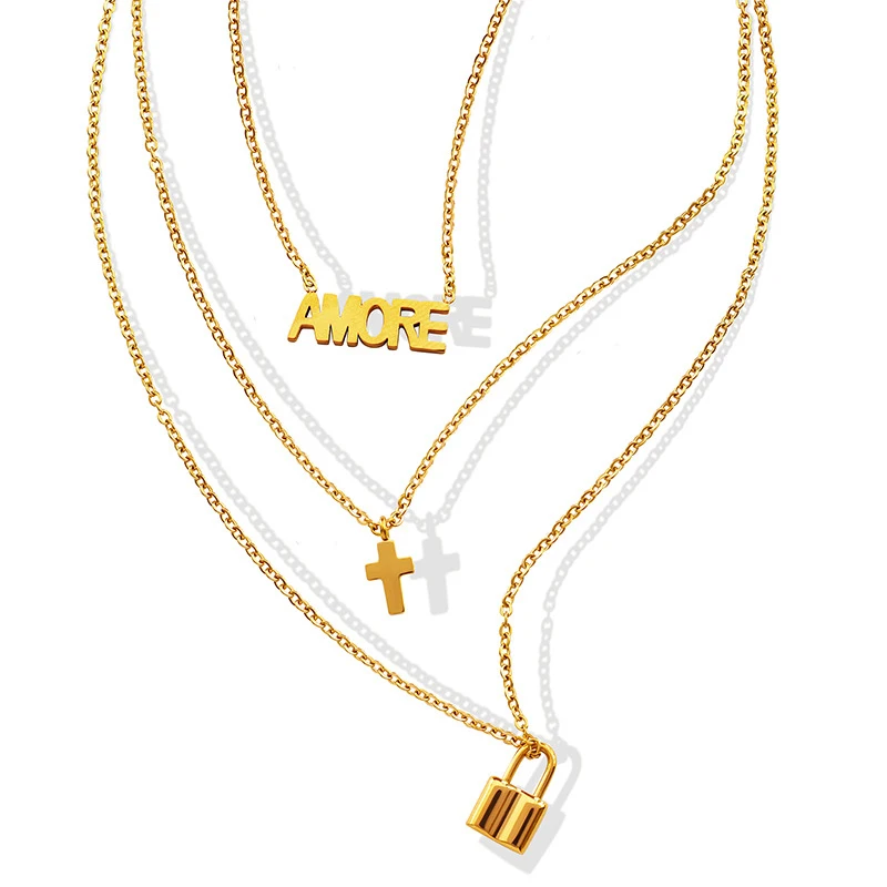 DAVINI 18K Gold Multilayer Cross Letter Lock Clavicle Chain Necklace Personality Trend Amore necklace Jewelry
DAVINI 18K Gold Multilayer Cross Letter Lock Clavicle Chain Necklace Personality Trend Amore necklace Jewelry
