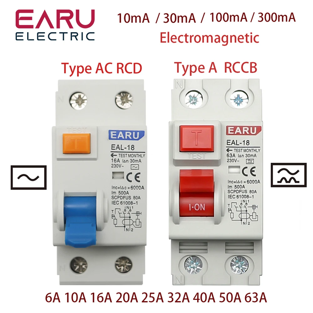 2P 10/30/100/300mA Type A / AC RCCB RCD ELCB Residual Current Circuit Breaker Short Current Leakage Protection 32A 40A 50A 63A
2P 10/30/100/300mA Type A / AC RCCB RCD ELCB Residual Current Circuit Breaker Short Current Leakage Protection 32A 40A 50A 63A