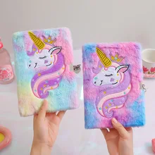 Childrens Plush Unicorn Cartoon Notebook Lockable Diary Book Girl Student Kindergarten Gift Stationery Supplie