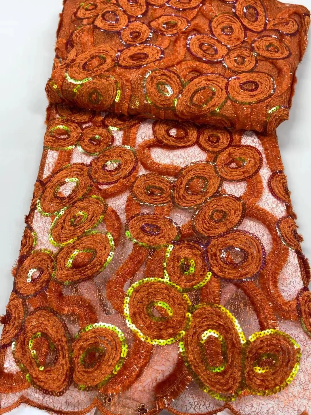Burnt Orange French African Sequins Lace Nigerian Embroidery Net Fabric White Wedding Dress Cloth
Burnt Orange French African Sequins Lace Nigerian Embroidery Net Fabric White Wedding Dress Cloth