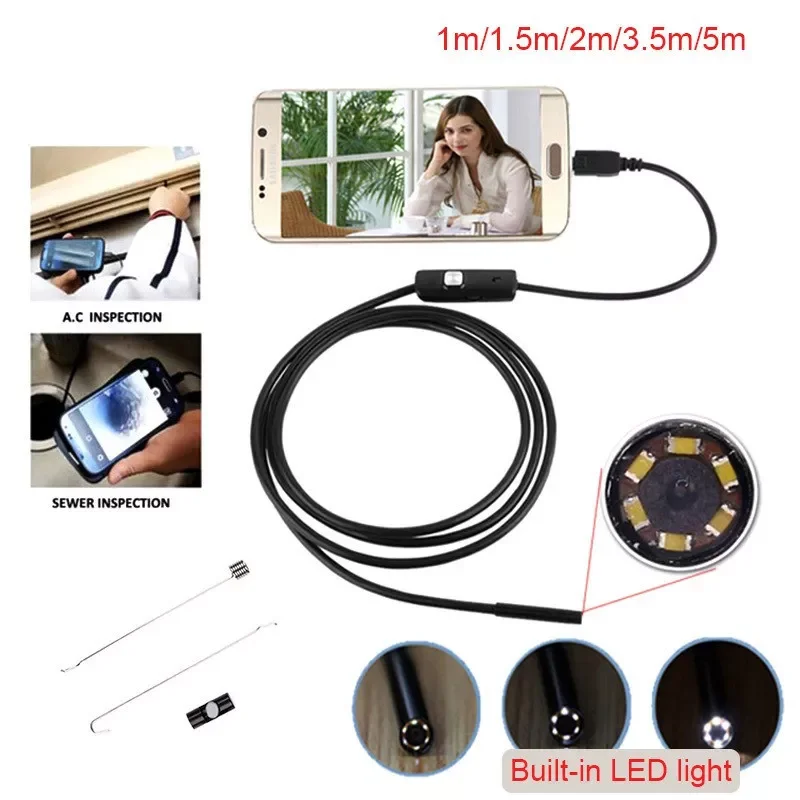 New 5.5mm 7mm 1M 2M 5M 3.5M USB Cable Waterproof 6LED Android Endoscope 1/9 CMOS Mini USB Endoscope Inspection Camera Borescope
New 5.5mm 7mm 1M 2M 5M 3.5M USB Cable Waterproof 6LED Android Endoscope 1/9 CMOS Mini USB Endoscope Inspection Camera Borescope