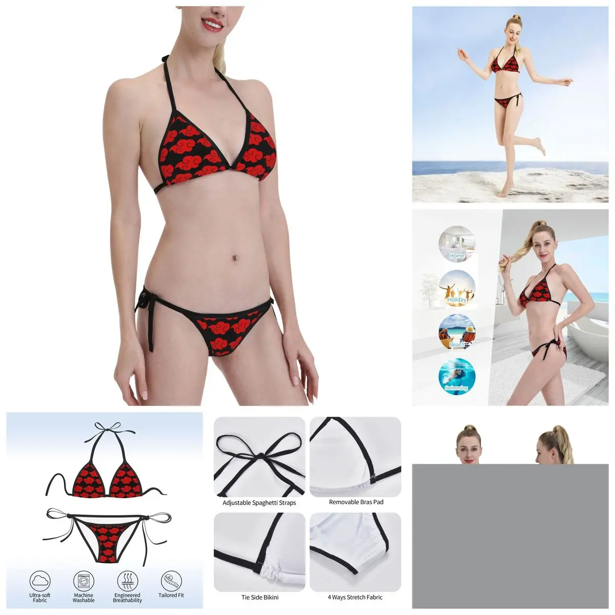Anime Akatsuki Red Clouds Bikinis sexy Triangle Bikini Printed Shuriken Classic Low Vintage Swimwear Beach wear
Anime Akatsuki Red Clouds Bikinis sexy Triangle Bikini Printed Shuriken Classic Low Vintage Swimwear Beach wear