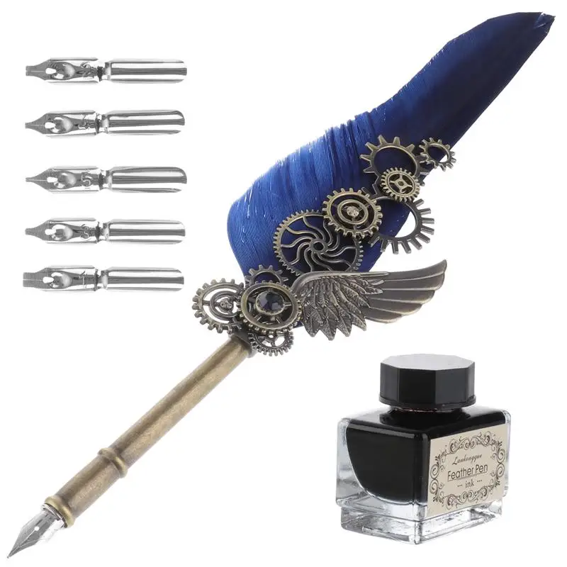 Vintage Calligraphy Pen Feather Dip Fountain Pen Sets Ink Stationery Quill Metal Fountain Pen School Supplies
Vintage Calligraphy Pen Feather Dip Fountain Pen Sets Ink Stationery Quill Metal Fountain Pen School Supplies