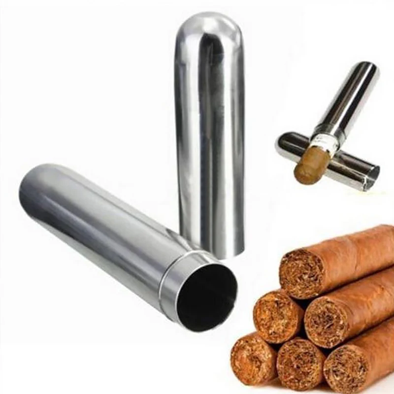 

1Pcs Stainless Steel Cigar Tube Case Cigarettes Holder Container 17cm Portable Cigar Storage Tube Smoking Accessories