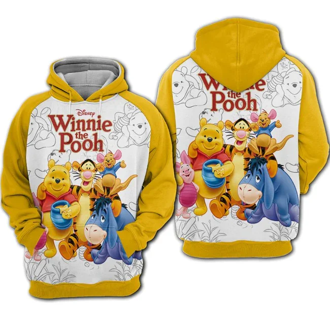 Unifinz DN Hoodie Winnie The Pooh Hoodie Pooh And Friends Yellow White Hoodie 2022