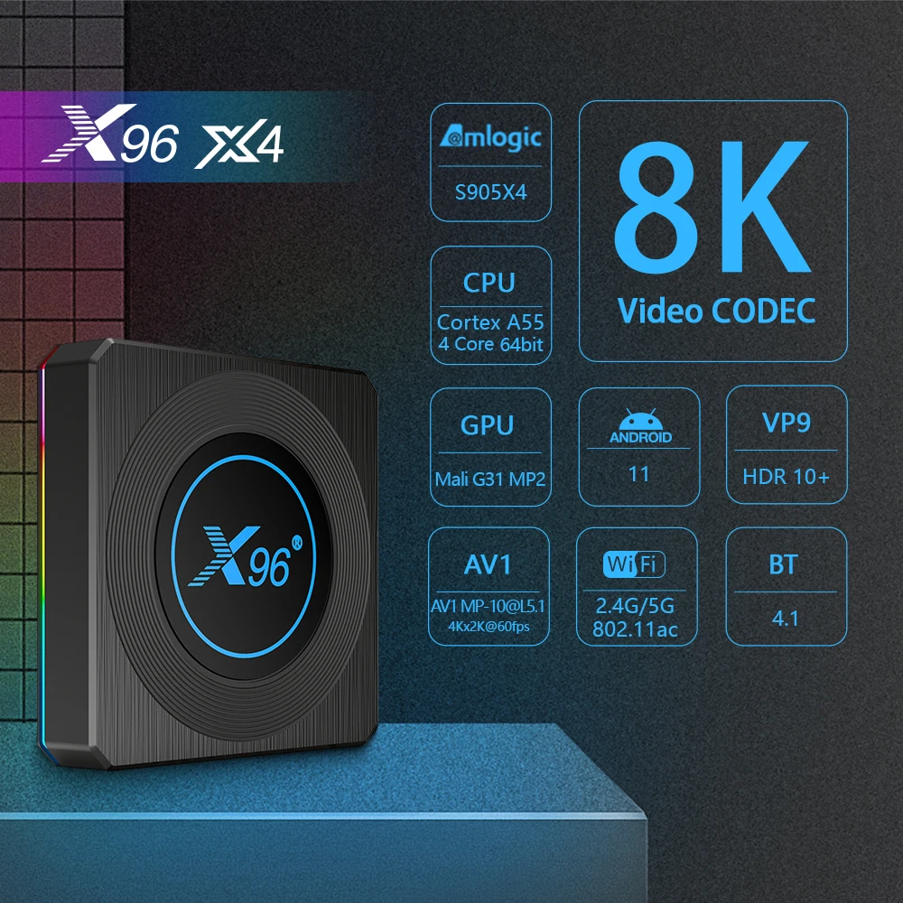 X96 X4 Set-top Box S905X4 Android 11 4G/64G 8K Dual-band Network HD Player Tvbox
X96 X4 Set-top Box S905X4 Android 11 4G/64G 8K Dual-band Network HD Player Tvbox