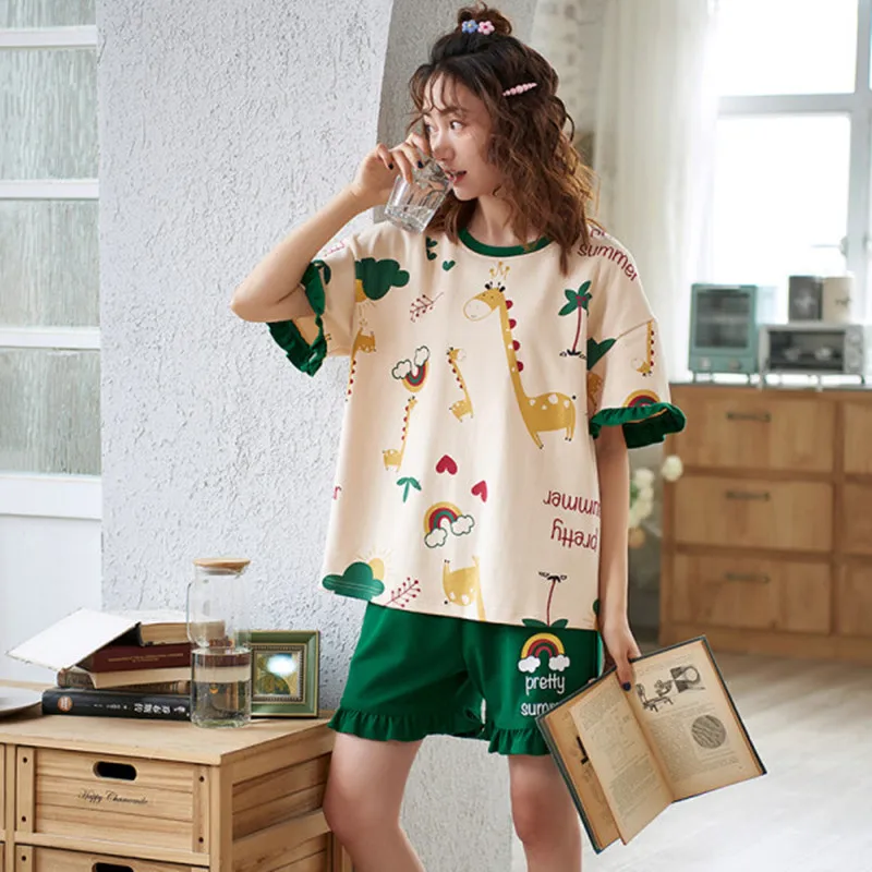 2022 spring and summer women's new Cartoon casual cotton Wholesale cute pajamas two-piece set short sleeve shorts pajama
2022 spring and summer women's new Cartoon casual cotton Wholesale cute pajamas two-piece set short sleeve shorts pajama