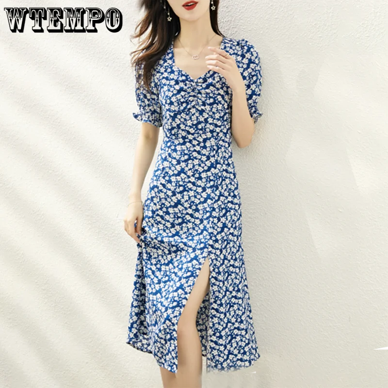 Винтажное платье с цветочным рисунком, весенне-летние французские платья до середины икры с V-образным вырезом, рукавами-фонариками и разрезом
Винтажное платье с цветочным рисунком, весенне-летние французские платья до середины икры с V-образным вырезом, рукавами-фонариками и разрезом