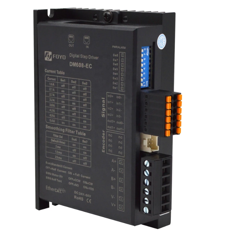 DM608-EC EtherCAT Stepper Driver CoE/CiA402 standard open loop DC24~50V 1.5~5.6A For Nema 17,23,34 Stepping Motors
DM608-EC EtherCAT Stepper Driver CoE/CiA402 standard open loop DC24~50V 1.5~5.6A For Nema 17,23,34 Stepping Motors