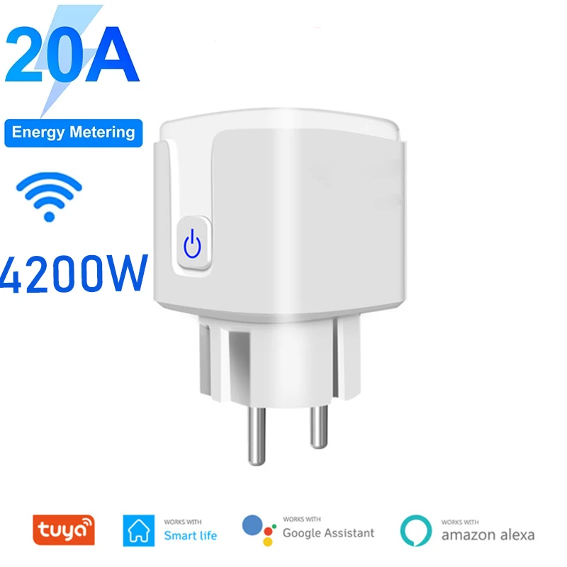 

Smart Home WiFi Smart Plug 20A EU Socket Tuya Smart Life APP with Alexa Google Assistant Voice Control Power Monitoring Timing